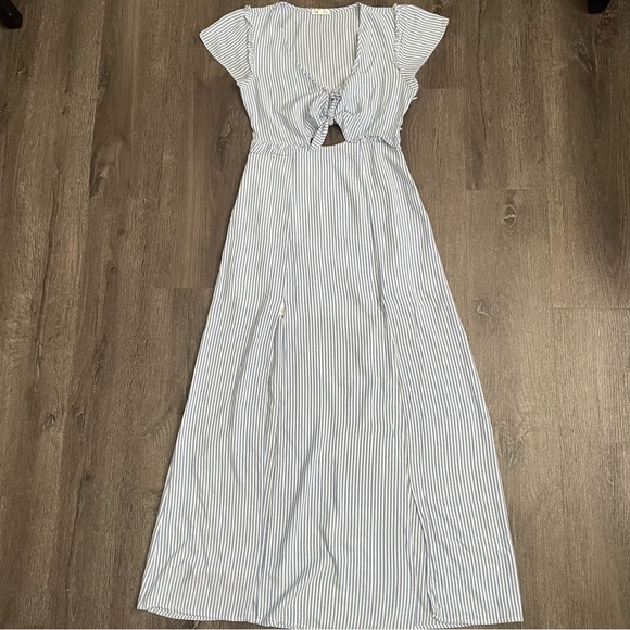 Cotton Candy Dresses & Skirts - Cotton Candy Blue & White Striped Maxi Dress with Front Tie